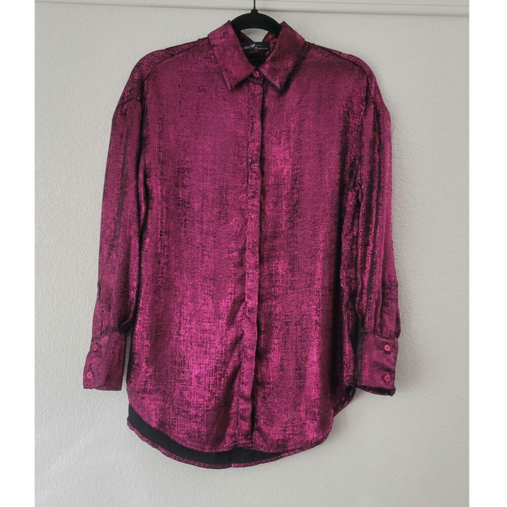 On Twelfth Metallic Magenta Button Down Shirt Women S Shimmer Blouse